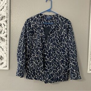 PENDLETON Women's Geo Print Open Front Silk Blend Blazer Navy Blue size 18